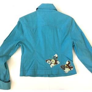 Donna Marie Turquoise Brown Butterfly Denim‎ Corduroy Jacket Women's Size S